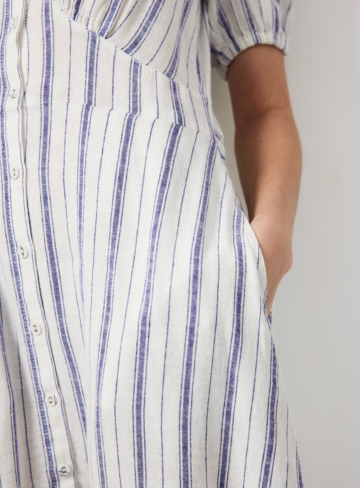 White Stripe Print Linen Blend Midaxi Dress 8 - Image 3 thumbnail